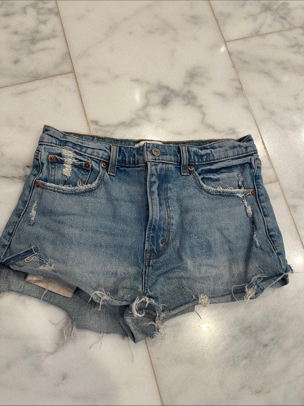 Abercrombie & Fitch Light Blue Distressed Denim Shorts